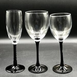 Luminarc of France Signature Black Flute, Wine Glasses 10oz, 12 oz Disc Set of 3